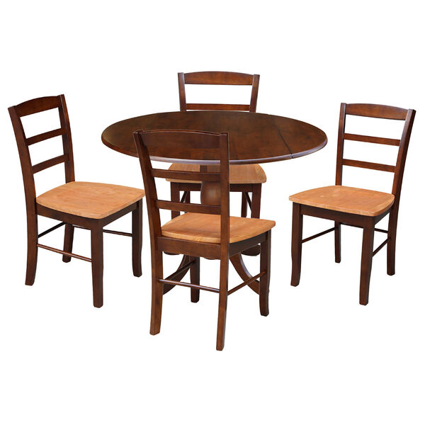 Espresso and Cinnamon 42-Inch Dual Drop Leaf Dining Table with Four Ladder Back Dining Chair, Five-Piece, image 1