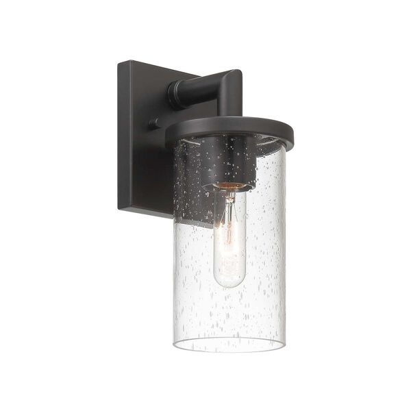 Otto Matte Black One-Light Outdoor Wall Lantern with Clear Seedy Glass Shade, image 1