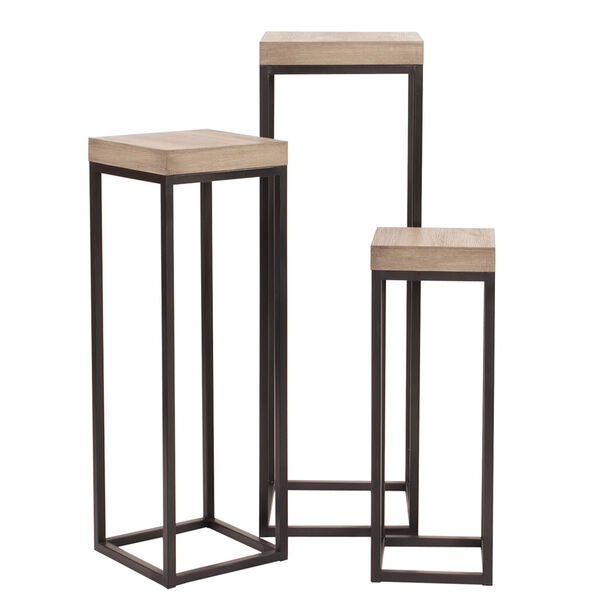 Wood and Metal Pedestals - Set of 3, image 1