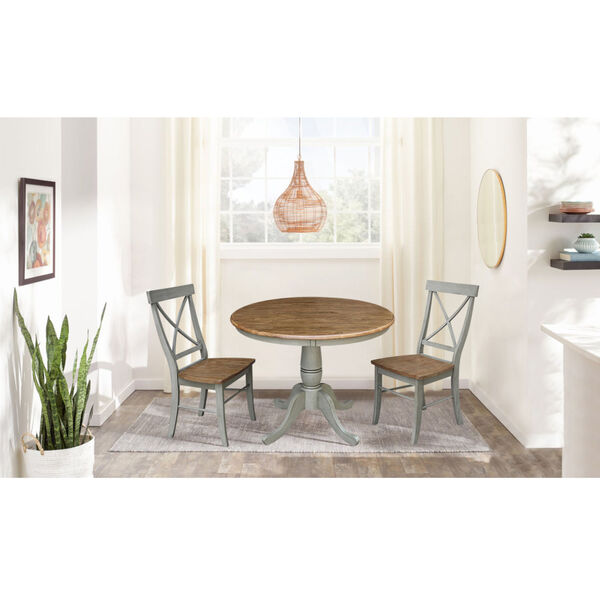 Hickory and Stone 36-Inch Round Top Pedestal Table With Two X-Back Chairs, Three-Piece, image 2
