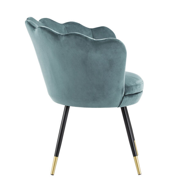 Stella Blue Velvet Seashell Armless Chair with Black and Gold Leg, image 3