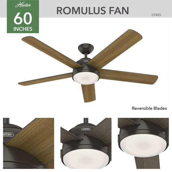 Romulus Noble Bronze 60-Inch DC Motor Smart LED Ceiling Fan, image 5