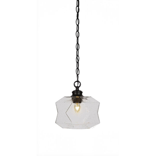 Rocklin Matte Black One-Light 10-Inch Chain Hung Mini Pendant with Clear Bubble Glass, image 1