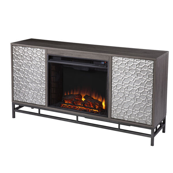 Hollesborne Gray and gunmetal gray Electric Fireplace with Media Storage, image 5