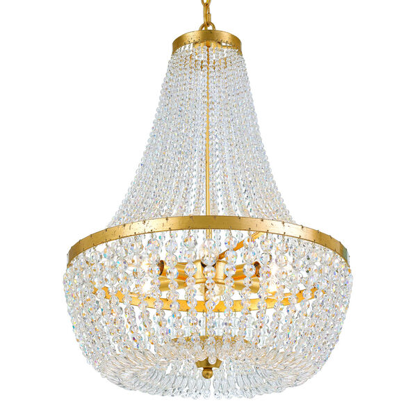 Rylee Antique Gold Six Light Chandelier with Hand Cut Faceted Crystal Beads, image 1