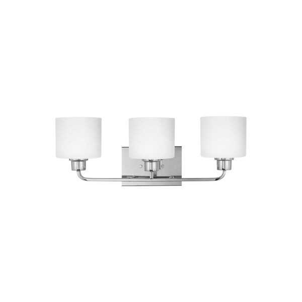 Canfield Chrome Three-Light Bath Vanity with Etched White Inside Shade Energy Star, image 1