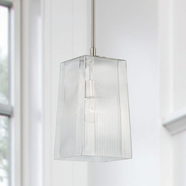 Lexi Brushed Nickel One-Light Tapered Rectangular Pendant with Clear Fluted Glass, image 3