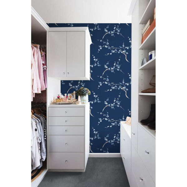 NextWall Blue Cherry Blossom Floral Peel and Stick Wallpaper, image 3