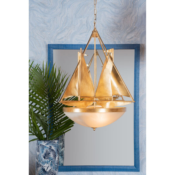Regatta Antique Gold Three-Light Chandelier with Frosted Glass, image 3