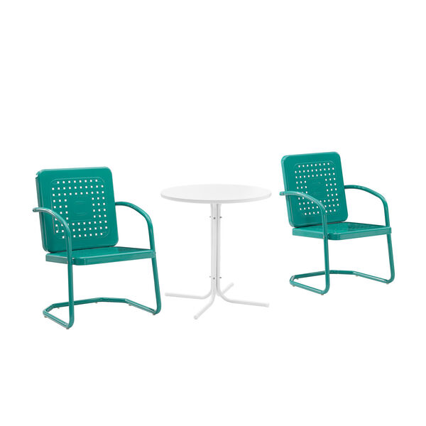 Bates Turquoise Gloss and White Satin Outdoor Bistro Set, Three-Piece, image 2