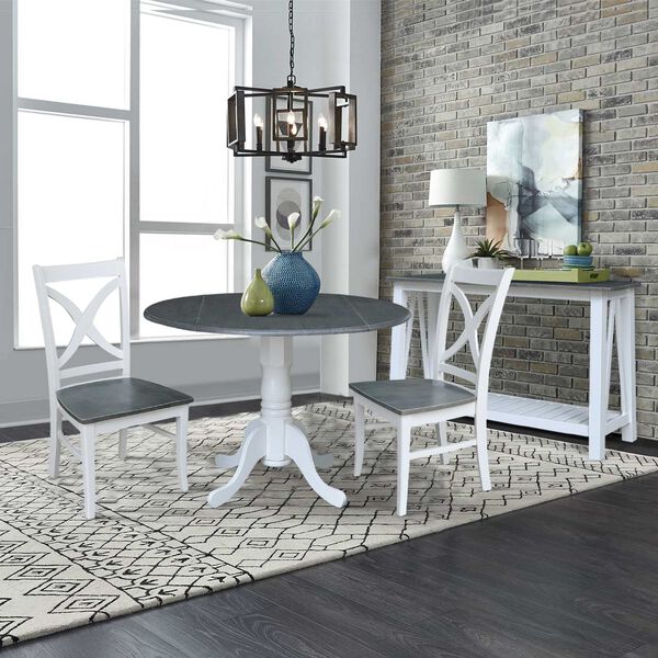 White and Heather Gray 42-Inch Dual Drop Leaf Dining Table with X-back Chairs, Three-Piece, image 2