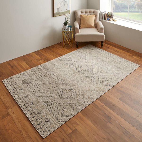 Camellia Global Geometric Ivory Gray Rectangular 4 Ft. 3 In. x 6 Ft. 3 In. Area Rug, image 2