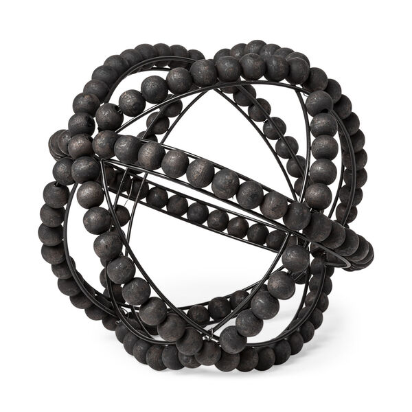 Earnhardt II Black Decorative Metal Orb with Beads, image 1