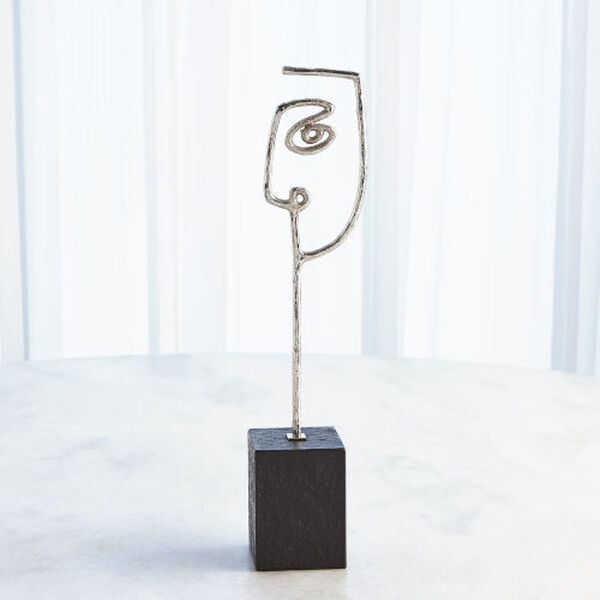 Nickel and Black Scribble Sculpture of Father with Marble Base, image 2