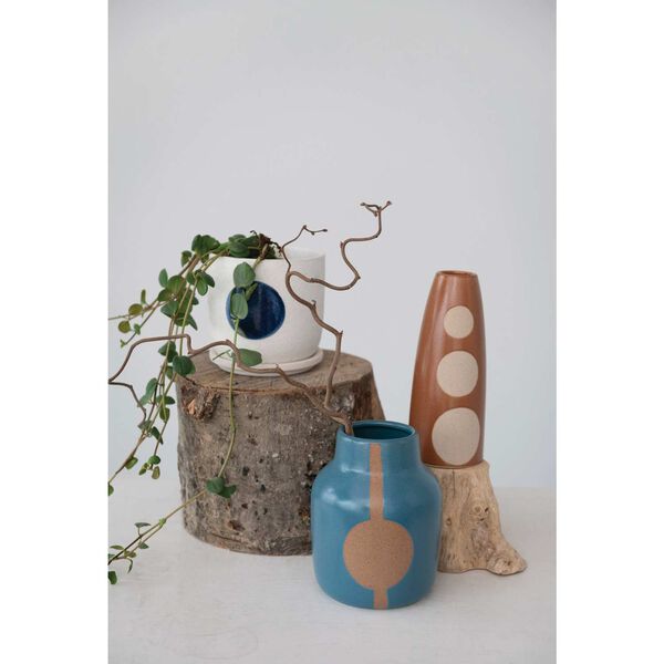 Blue Abstract Design Stoneware Vase, image 2
