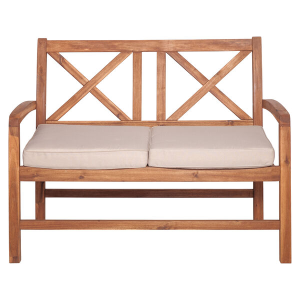 Acacia Wood X-Back Love Seat with Cushions - Brown, image 3