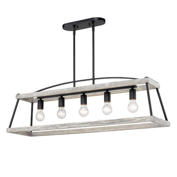 Afton Natural Black and Gray Harbor Five-Light Linear Pendant, image 1