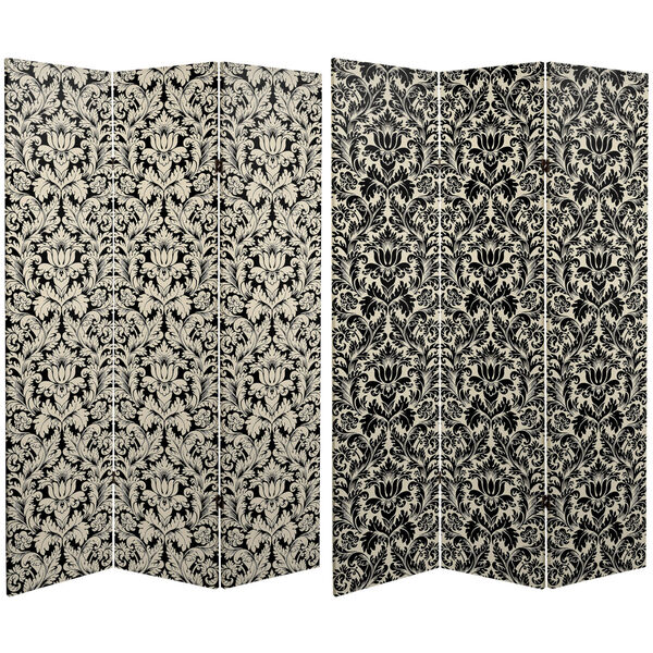 Tall Double Sided Ebony Damask Black and White Canvas Room Divider, image 1
