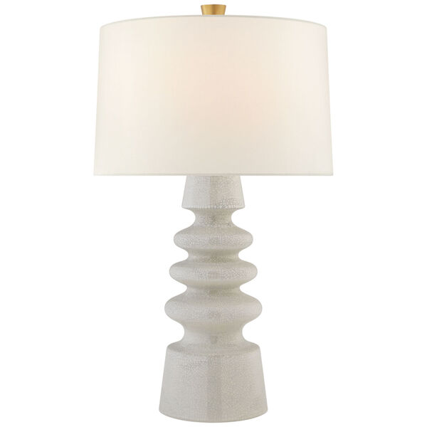 Andreas Medium Table Lamp in White Crackle with Linen Shade by Julie Neill, image 1