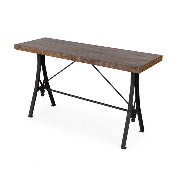 Croyden Natural Brown Black Wood and Iron Trestle Console Table, image 1