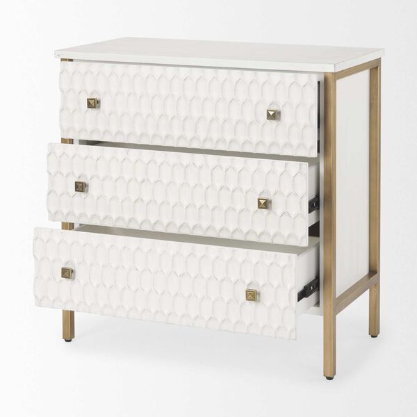 Savannah White and Gold Three-Drawer Cabinet, image 6