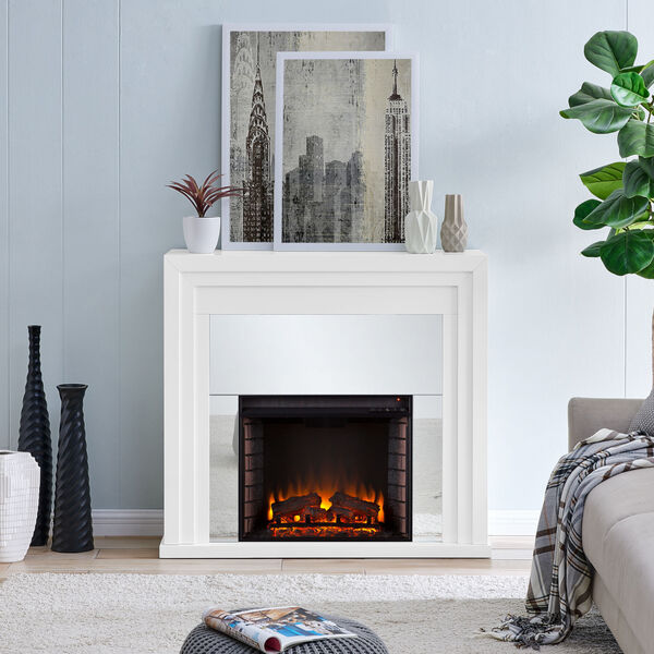 Stadderly White Mirrored Electric Fireplace, image 1