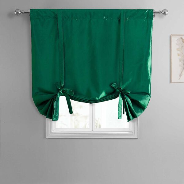 Emerald Green Faux Silk Taffeta Tie-Up Window Shade Single Panel, image 3