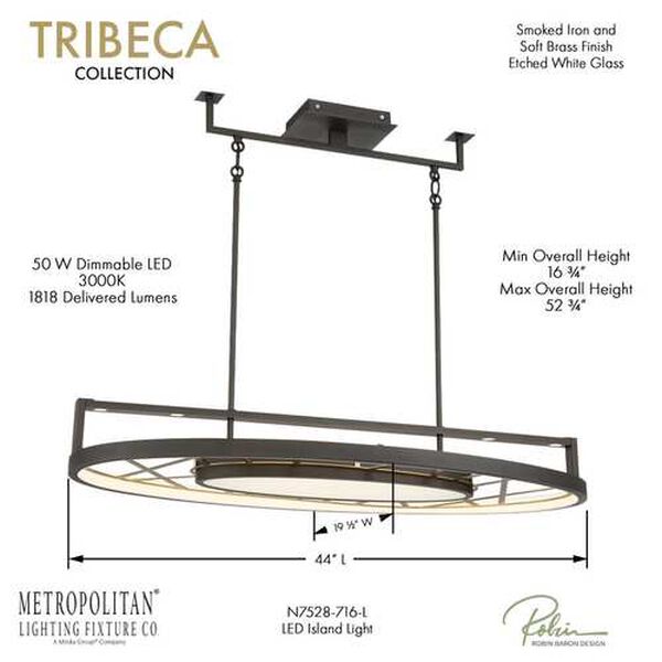 Tribeca Smoked Iron and Soft Brass 44-Inch LED Island Chandelier, image 5