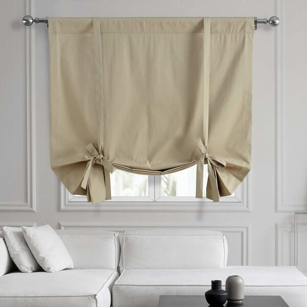 Sandstone Beige Solid Cotton Tie-Up Window Shade Single Panel, image 1