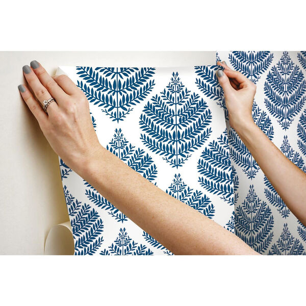 Hygge Fern Damask Blue And White Peel And Stick Wallpaper, image 6