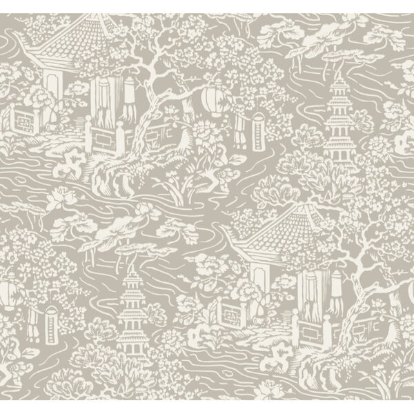 Ronald Redding Tea Garden Beige Chinoiserie Wallpaper, image 2