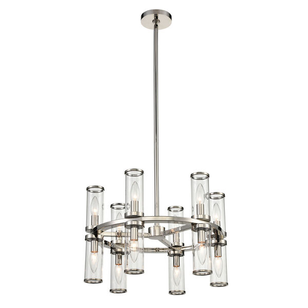 Revolve Polished Nickel 19-Inch 12-Light Chandelier with Clear Glass, image 1