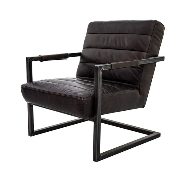 Emmalee Brown Leather Accent Chair with Cast Iron Base, image 2