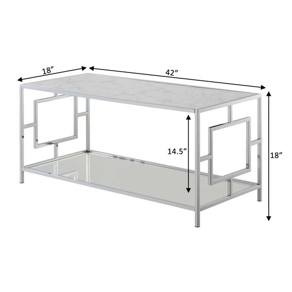 Town Square White Faux Marble and Chrome Coffee Table with Shelf, image 6