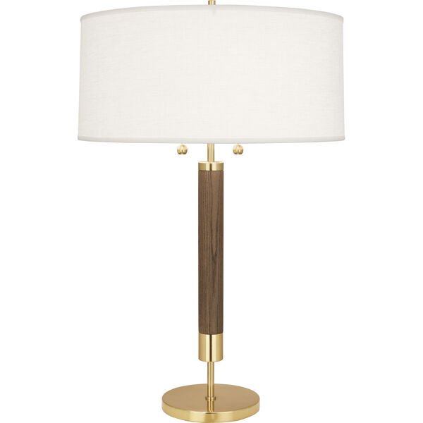 Dexter Modern Brass Two-Light Table Lamp With Oyster Linen Shade, image 1