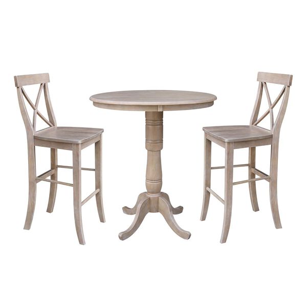 Weathered Gray Round Pedestal Bar Height Table with Stools, 3-Piece, image 2
