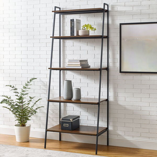 Dark Walnut and Black Ladder Bookcase, image 6