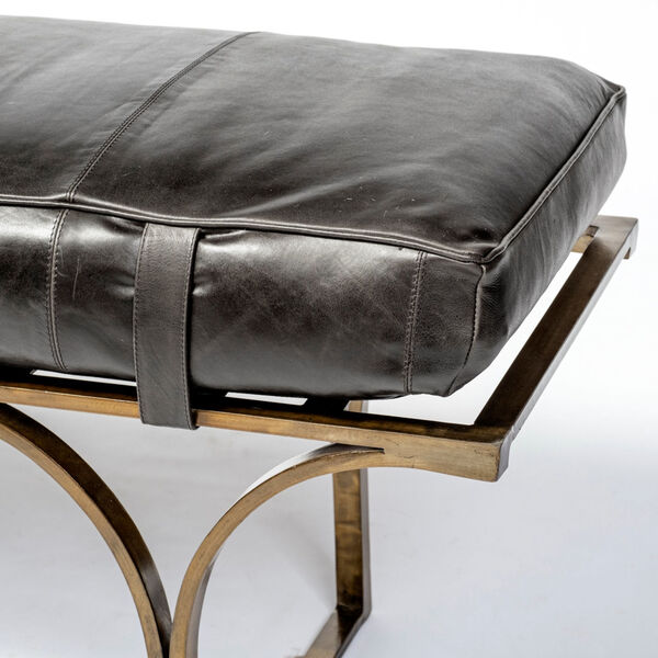 Jessie Black and Gold Bench with Genuine Leather Seat, image 4
