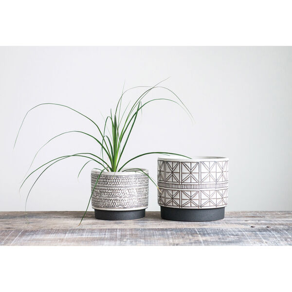 Terrain White Stoneware Planters with Black Designs - Set of 2, image 2