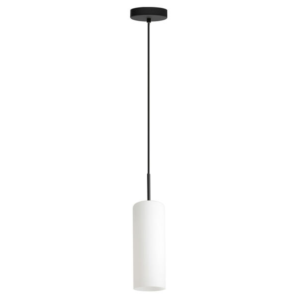 Troy 3 Structured Black One-Light Pendant Structured with Opal Glass Shade, image 1