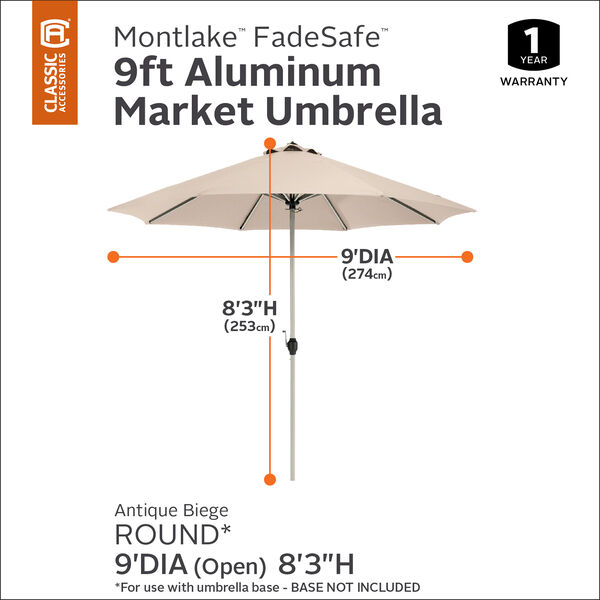 Elm Antique Beige 9 Ft. Fade Safe Round Aluminum Patio Umbrella, image 2