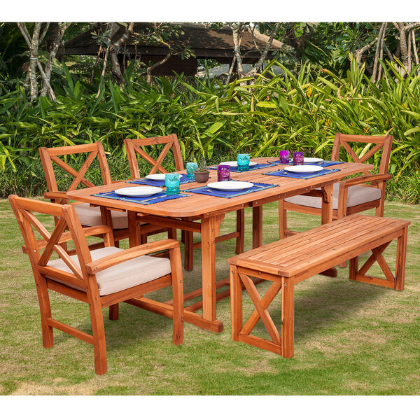 6-Piece X-Back Acacia Patio Dining Set with Cushions, image 1