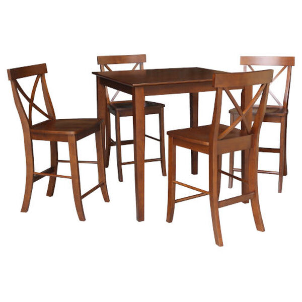 Espresso 36-Inch Counter Height Dining Table with Four X-Back Stool, Five-Piece, image 2