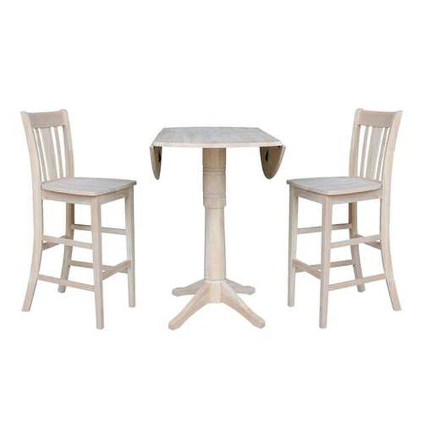 Gray and Beige Round Pedestal Bar Height Table with San Remo Stools, 3-Piece, image 2