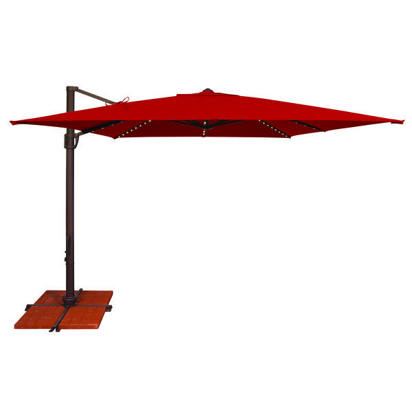 Bali Pro 10 Foot Sunbrella Jockey Red Square Umbrella with Starlight Feature and Cross Base Stand, image 1