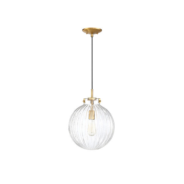Whittier Brass One-Light Mini Pendant with Ribbed Glass, image 2