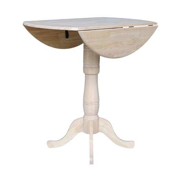 Gray and Beige 42-Inch High Round Pedestal Dual Drop Leaf Table, image 2