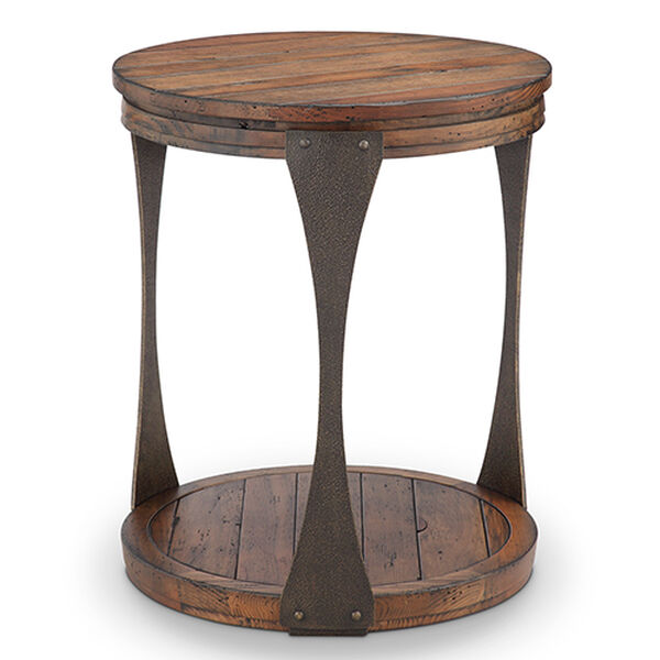 Montgomery Industrial Reclaimed Wood Round Accent Table in Bourbon Finish, image 1