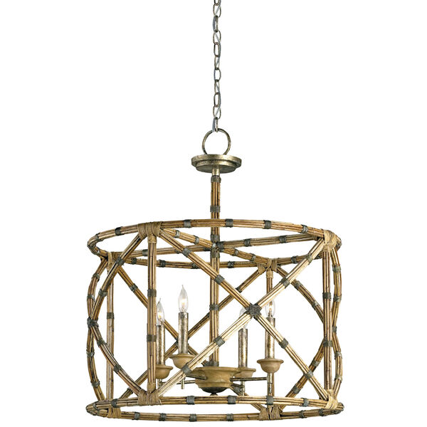 Palm Beach Pyrite Bronze and Washed Wood and Natural Four-Light  Lantern, image 2