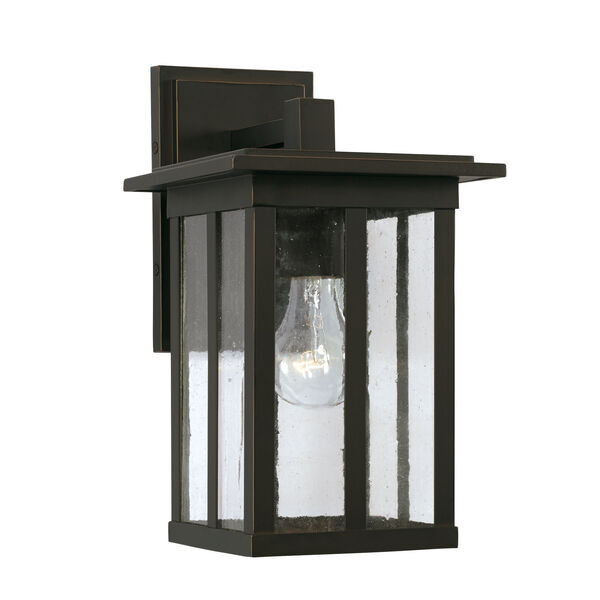 Barrett Oiled Bronze One-Light Outdoor Wall Lantern with Antiqued Glass, image 1